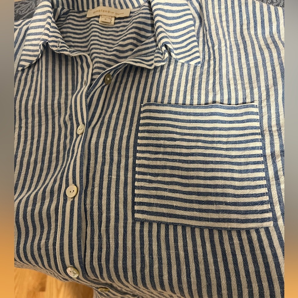Navy and White Striped Button-Up shirt - Picture 4 of 7
